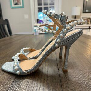 Jewel Badgley Mischa Women’s Damaris Pearl Embellished Stiletto  Evening Sandals